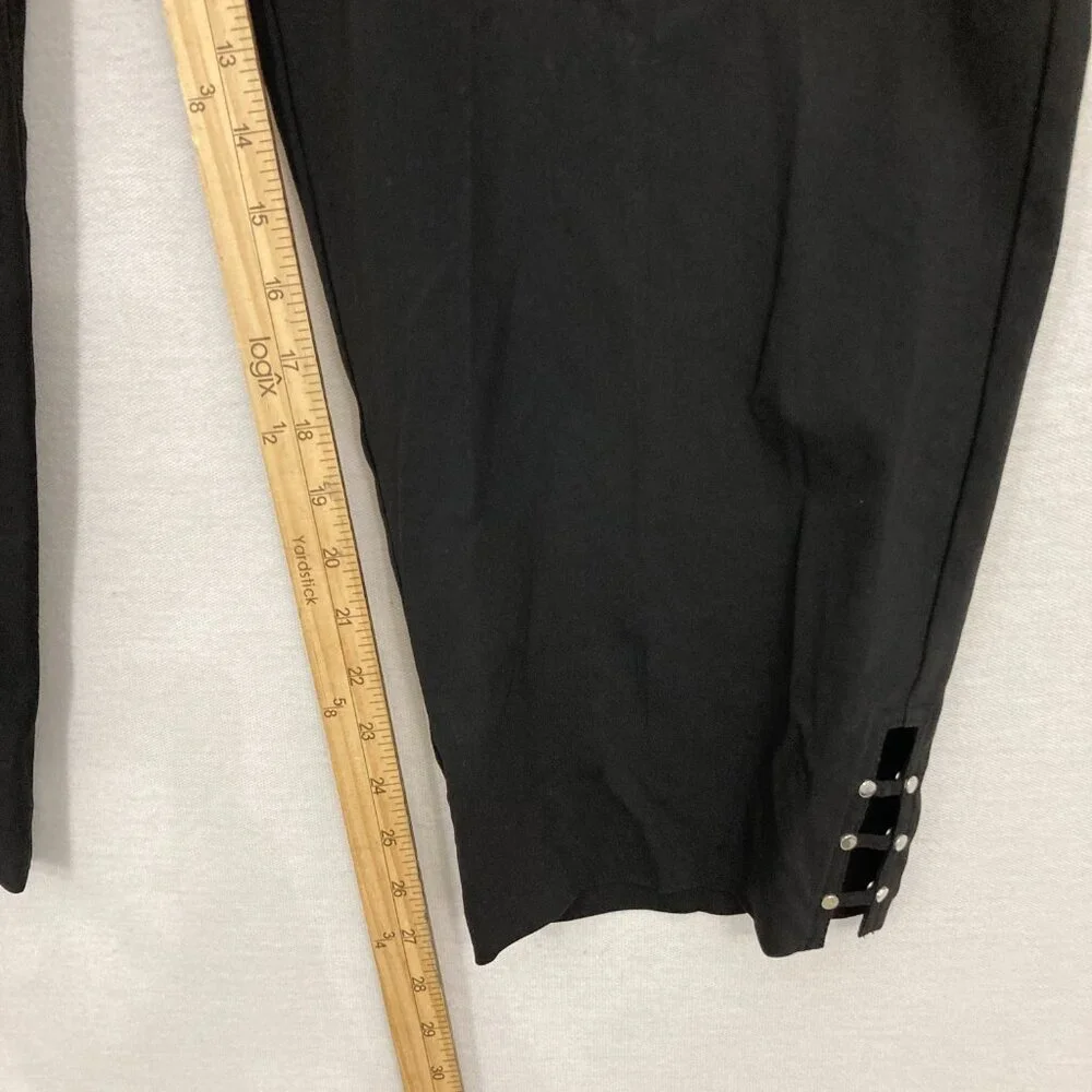 New Avenue Black Soft Stretch Comfy Button Hem Detail Pull-on Crop Pants size 26